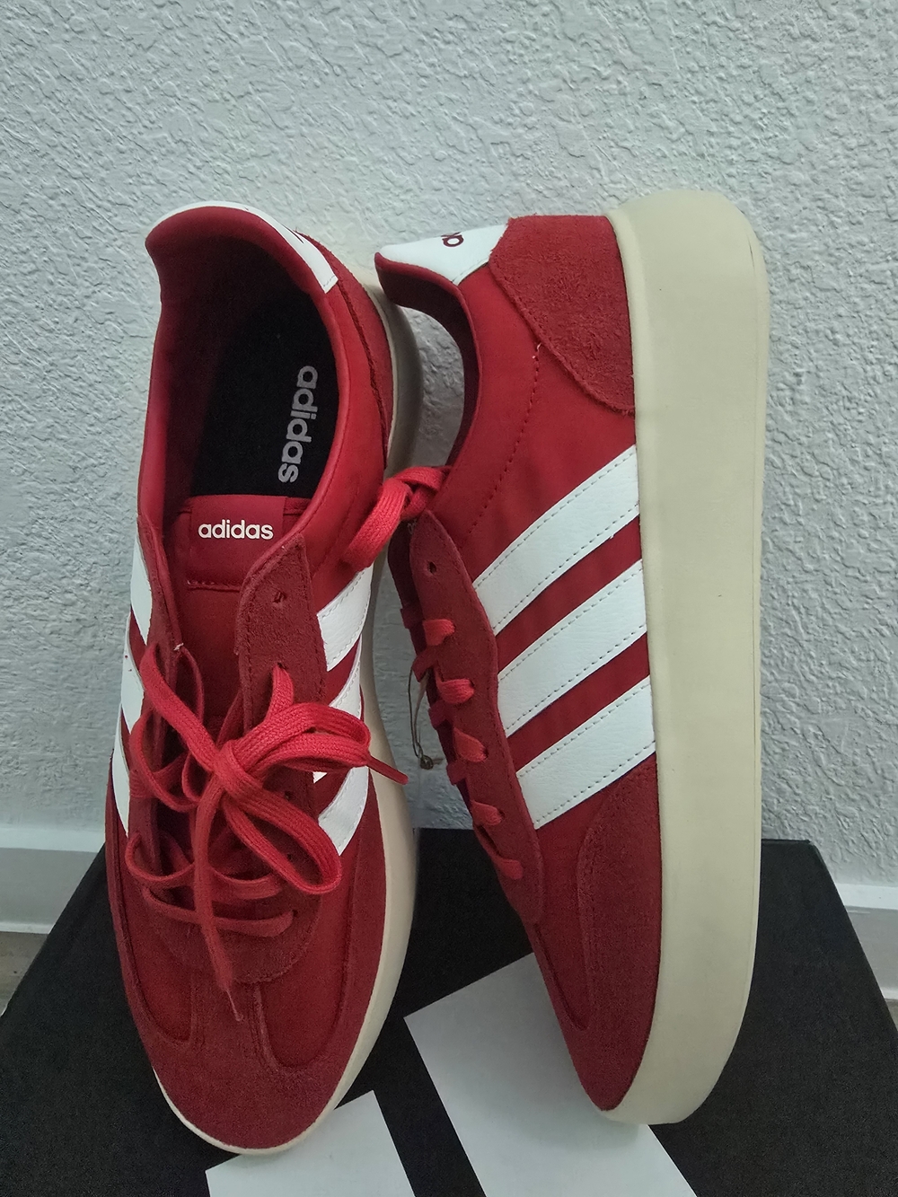 Men's adidas Bareda Decode Red Suede Sneakers with White Stripes...